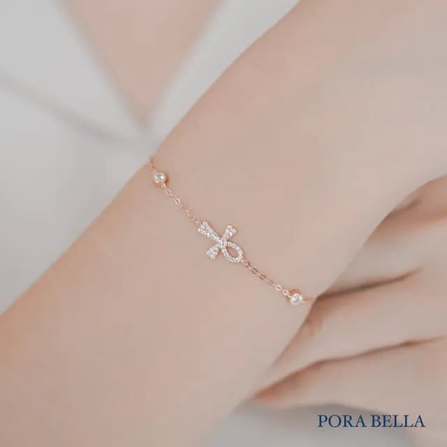 【Porabella】925純銀十字鋯石手鍊 安卡符號祈福純銀手鏈 情人節禮物 生日禮物 告白 銀飾 Bracelet