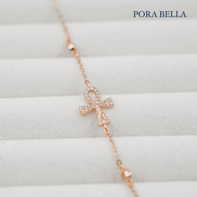 【Porabella】925純銀十字鋯石手鍊 安卡符號祈福純銀手鏈 情人節禮物 生日禮物 告白 銀飾 Bracelet