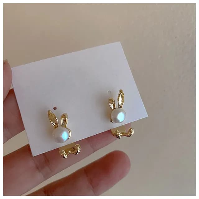 【HaNA 梨花】韓國幸福兔年．一款兩戴小兔子跳跳珍珠耳環(針式耳環 耳飾 耳圈 耳釘 耳扣 耳墜)