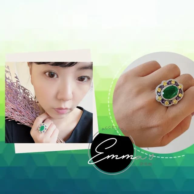 【Emmas愛馬飾】精工3A鋯石財碧綠黃寶石戒指(母親節禮物)