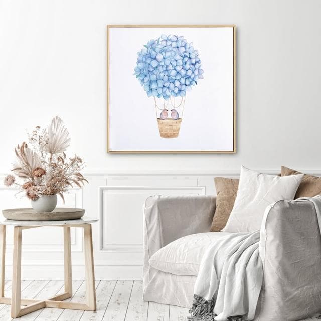 【菠蘿選畫所】幸福起飛•繡球花-60x60cm(北歐風質感掛畫/手繪/女生禮物/壁掛/藍色)