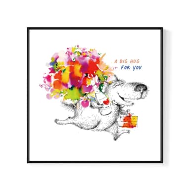 【菠蘿選畫所】送禮一個大擁抱-60x60cm(鮮花可愛小狗插畫/情人節禮物/週年紀念禮物/邊櫃擺設)