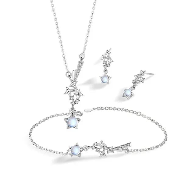 【巴黎精品】現貨+預購 925純銀項鍊琉璃三件套(流星耳環鋯石生日情人節禮物女飾品v1ar77)