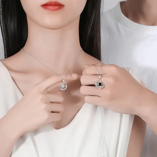 【巴黎精品】現貨+預購 925純銀項鍊情侶對鍊(星月之戀鋯石生日情人節禮物男女飾品2款v1ar78)