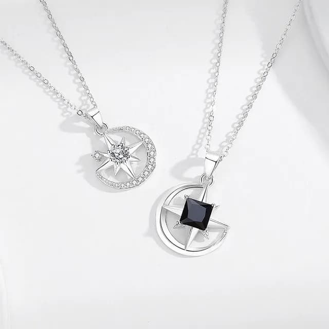 【巴黎精品】現貨+預購 925純銀項鍊情侶對鍊(星月之戀鋯石生日情人節禮物男女飾品2款v1ar78)