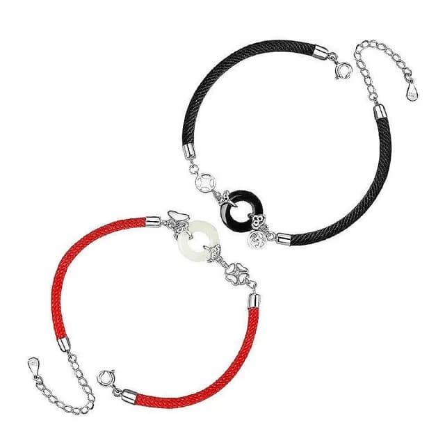 【巴黎精品】現貨+預購 925純銀手鍊情侶手繩(黑曜石和闐玉平安扣生日情人節禮物男女飾品2款v1ar13)