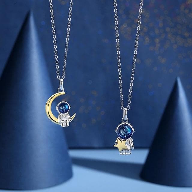 【巴黎精品】現貨+預購 925純銀項鍊情侶對鍊(琉璃石宇航員摘星生日情人節禮物男女飾品2款v1ar35)