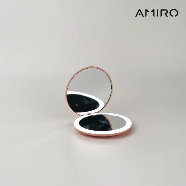 【AMIRO】LED燈 隨身化妝鏡 粉色(隨身鏡 情人節禮物   新年禮物)