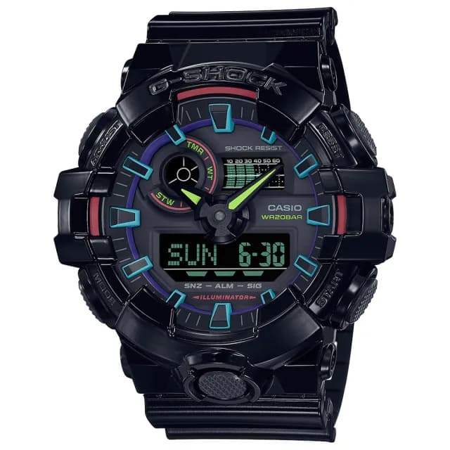 【CASIO 卡西歐】G-SHOCK AI 探索虛擬彩虹系列雙顯錶 禮物 送禮 推薦(GA-700RGB-1A)