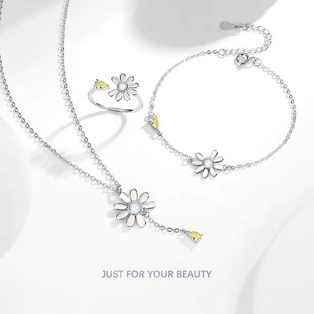 【巴黎精品】現貨+預購 925純銀項鍊琉璃三件套(小雛菊太陽花戒指生日情人節禮物女飾品v1ar20)