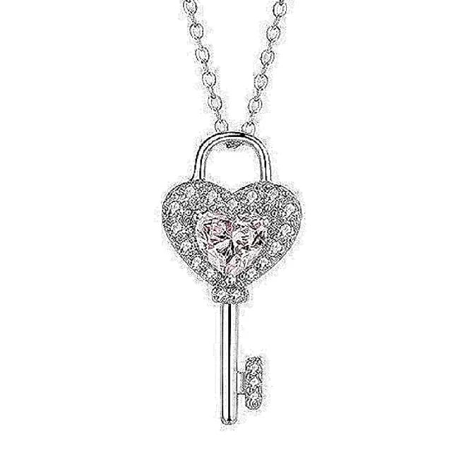 【巴黎精品】現貨秒發 925純銀項鍊鋯石吊墜(愛心心靈鑰匙生日情人節禮物女飾品v1ar29)