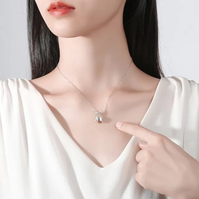 【巴黎精品】現貨+預購 925純銀項鍊鈴蘭花吊墜(蝴蝶結風鈴鎖生日情人節禮物女飾品v1ar18)