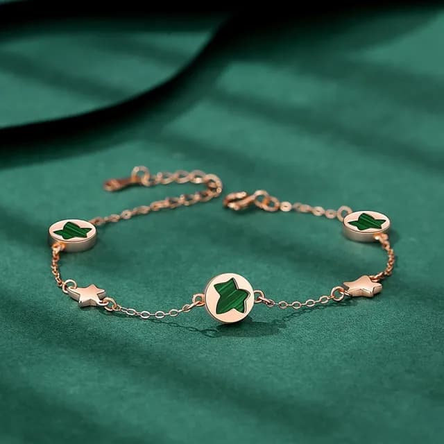 【巴黎精品】現貨+預購 925純銀手鍊孔雀石手鏈(常青藤楓葉星星生日情人節禮物女飾品2色v1ar120)