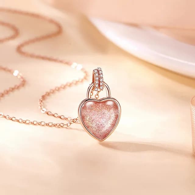 【巴黎精品】現貨秒發 925純銀項鍊琉璃吊墜(愛心鎖頭粉色生日情人節禮物女飾品v1ar59)