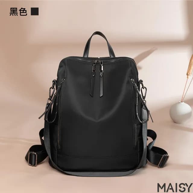 【MAISY】情人節禮物 嚴選百搭時髦牛津布後背包(現+預 黑色／杏灰色／粉紅色／粉紫色)