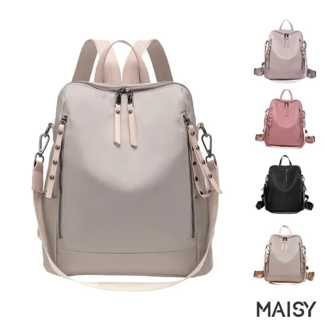 【MAISY】情人節禮物 嚴選百搭時髦牛津布後背包(現+預 黑色／杏灰色／粉紅色／粉紫色)