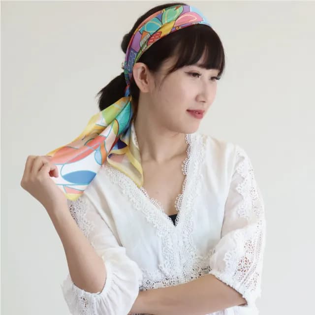 【BANNIES】法式蠶絲方巾｜春之女神(親膚 蠶絲 領巾 絲巾)