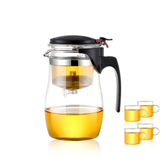 【JOHN HOUSE】耐熱玻璃飄逸杯套組 一鍵按壓過濾泡茶杯 泡茶壺 茶具(750ml套組1壺4杯)