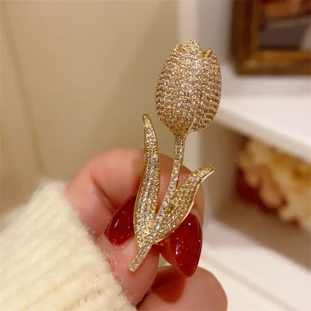 【巴黎精品】現貨+預購 鋯石胸針鬱金香別針(含苞待放滿鑽立體生日情人節禮物女飾品a1ah48)