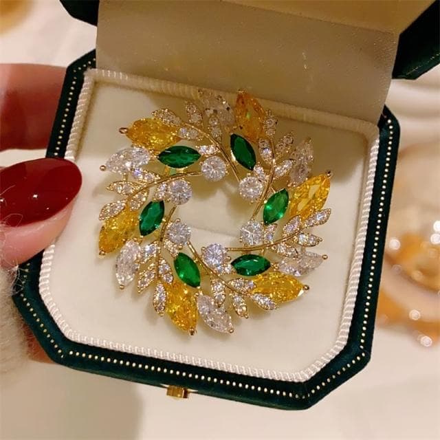 【巴黎精品】現貨+預購 鋯石胸針水晶別針(紫荊花環復古胸花生日情人節禮物女飾品a1ah66)