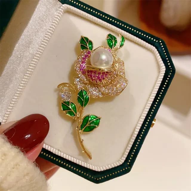 【巴黎精品】現貨+預購 鋯石胸針玫瑰花別針(珍珠立體滿鑽薔薇生日情人節禮物女飾品a1ah80)