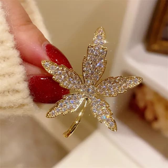 【巴黎精品】現貨+預購 鋯石胸針楓葉別針(精緻拋光滿鑽葉子生日情人節禮物男女飾品a1ah68)