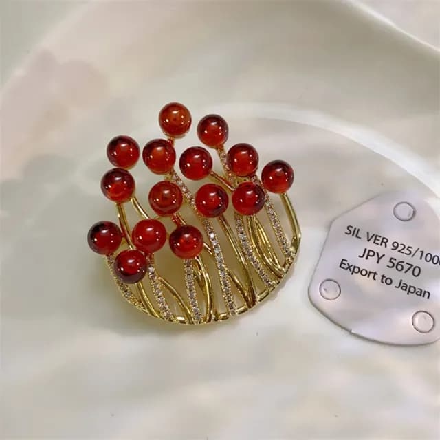 【巴黎精品】現貨+預購 瑪瑙胸針珊瑚別針(紅珊瑚滿天星微鑲鋯石生日情人節禮物女飾品a1ah39)