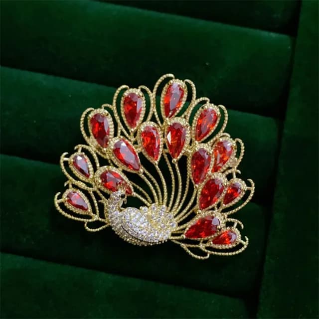 【巴黎精品】現貨+預購 鋯石胸針孔雀別針(紅色孔雀開屏滿鑽生日情人節禮物女飾品a1ah14)