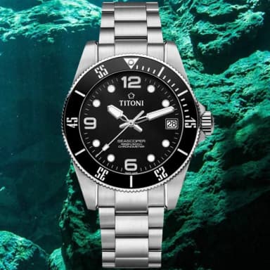 【TITONI 梅花錶】SEASCOPER 600 米深潛系列潛水機械錶-42mm 送禮 禮物 推薦(83600SY-BK-256)
