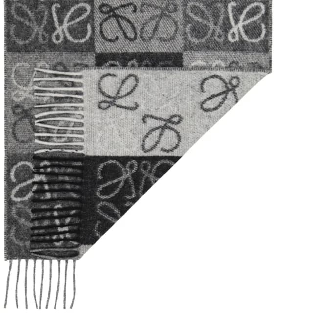 【LOEWE 羅威】Anagram 羊毛與羊絨混紡 圍巾 黑色 白色