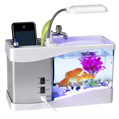 【現貨 療癒 多功能水族箱 魚缸】USB插電 行動電源 置物 時鐘 鬧鐘(溫度 萬年曆 水草 石頭 送禮 交換禮物)