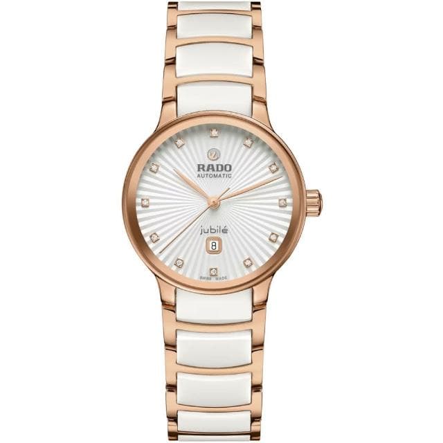 【Rado 雷達表】Centrix晶萃真鑽自動機械腕錶-白陶瓷x玫瑰金色 R02送禮推薦(R30019744)