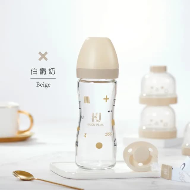 【KU.KU. 酷咕鴨】KUKU PLUS純真之瞳寬口玻璃奶瓶240ml3入組(氣泡藍/莓果粉/伯爵奶)