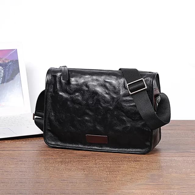 【巴黎精品】父親節禮物真牛皮側背包真皮革單肩背包托特包手提包隨身男女包包(復古手抓紋牛皮斜背包a1ai60)