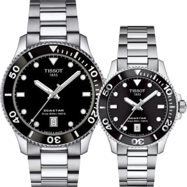 【TISSOT 天梭】Seastar 1000 海洋之星300米潛水錶 情侶手錶 情人節 禮物(T1204101105100+T1202101105100)