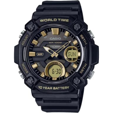 【CASIO 卡西歐】學生錶 10年電力 冒險精神 計時雙顯錶-黑 送禮 禮物 推薦(AEQ-120W-9A)