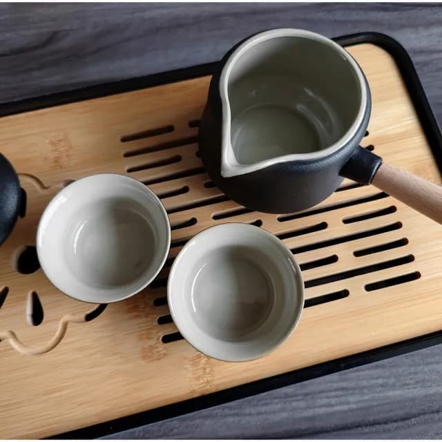 【Life shop】陶瓷側把壺旅行茶具套組/附收納包(茶具 旅行泡茶 泡茶茶杯 交換禮物 茶器套裝組)