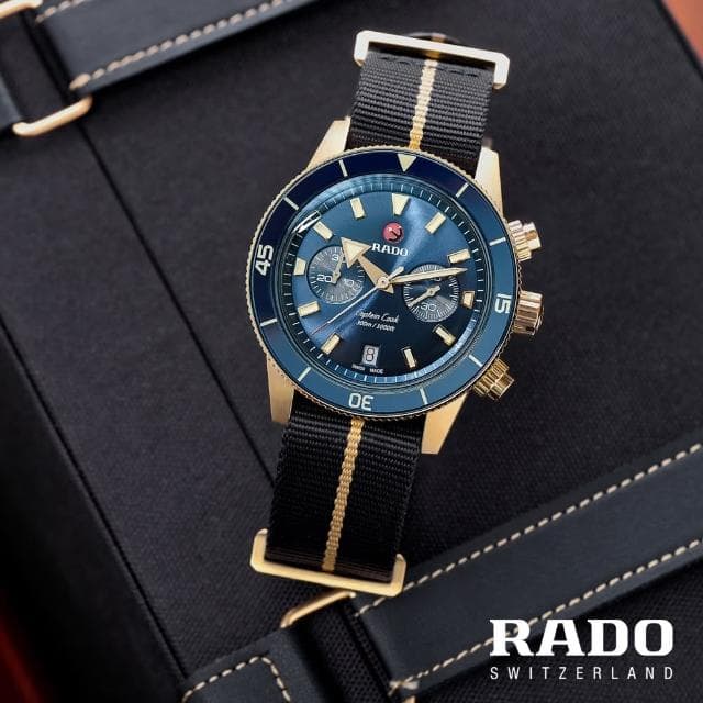 【Rado 雷達表】Captain Cook 庫克船長300米潛水計時機械錶-藍/43mm R02送禮推薦(R32145208)