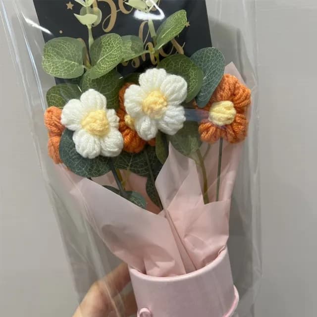 【JEN】手工編織毛線手提抱桶花束2色可選(畢業季情人節生日節慶送禮交換禮物)