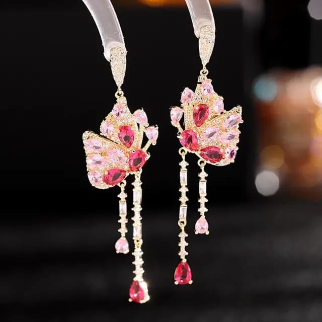 【巴黎精品】現貨+預購 鋯石耳環925純銀耳針(長款流蘇蝴蝶生日母親節禮物女飾品2色p1bk70)