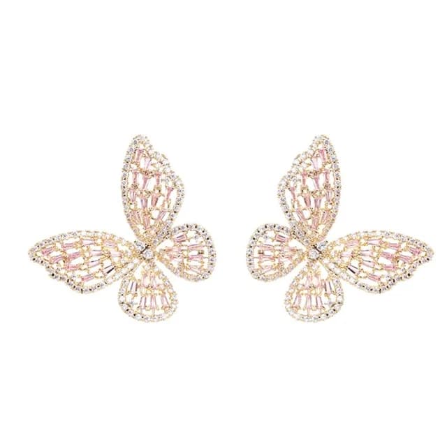 【巴黎精品】現貨+預購 鋯石耳環925純銀耳針(鏤空蝴蝶璀璨生日母親節禮物女飾品2色p1bk58)