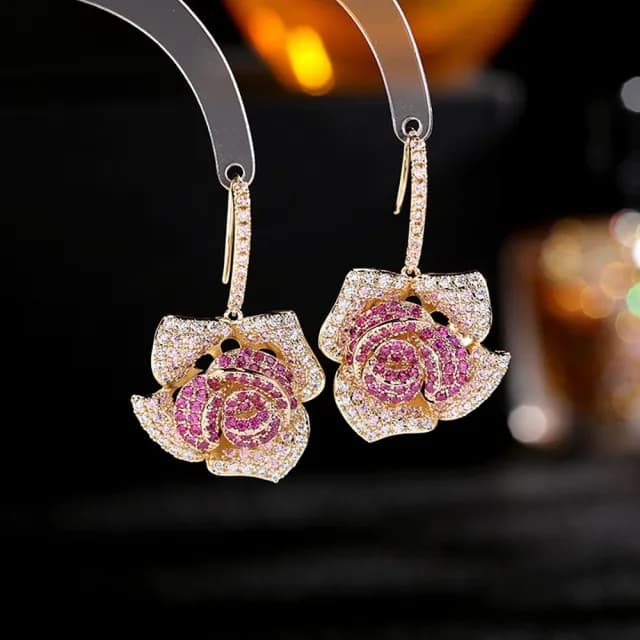 【巴黎精品】現貨+預購 鋯石耳環925純銀耳針(立體山茶花歐美生日母親節禮物女飾品2色p1bk10)