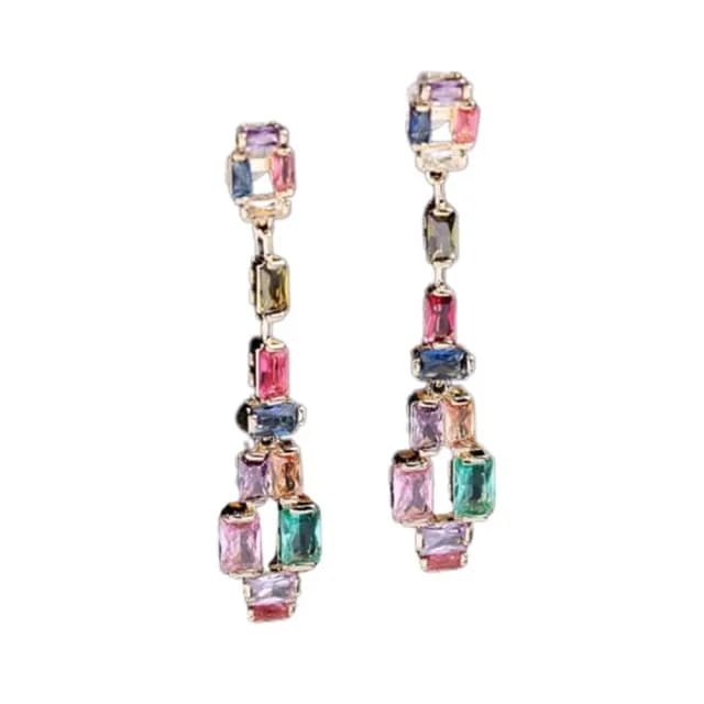 【巴黎精品】現貨+預購 鋯石耳環925純銀耳針(彩色方形長流蘇生日母親節禮物女飾品p1bk29)