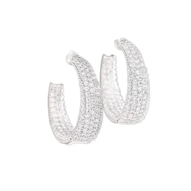 【巴黎精品】現貨+預購 鋯石耳環925純銀耳針(C形大圈圈誇張生日母親節禮物女飾品4色p1bk47)