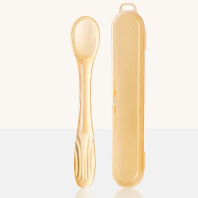【寶寶湯匙】嬰兒水果泥輔食勺-附收納盒(刮泥勺 挖泥勺 副食品 水果泥 矽膠湯匙 環保餐具 輔食餐具)