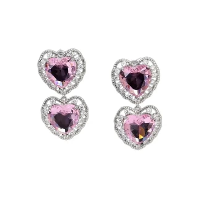 【巴黎精品】現貨+預購 鋯石耳環925純銀耳針(雙愛心鏤空鑲嵌生日母親節禮物女飾品2色p1bk92)