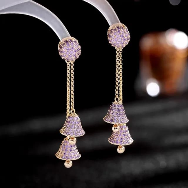 【巴黎精品】現貨+預購 鋯石耳環925純銀耳針(長款鈴鐺流蘇生日母親節禮物女飾品3色p1bk91)