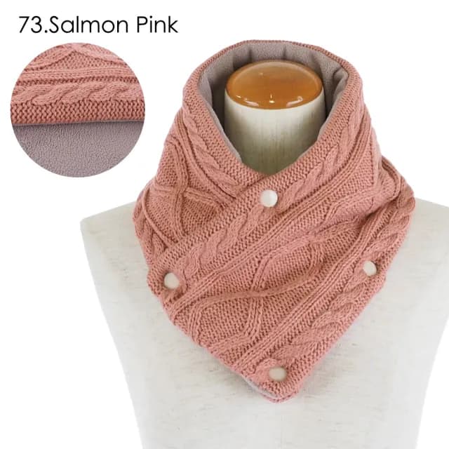 【日本SOLEIL】頂級設計親膚柔軟舒適鈕扣式脖圍羊毛觸感釦子圍巾披肩(橘色)