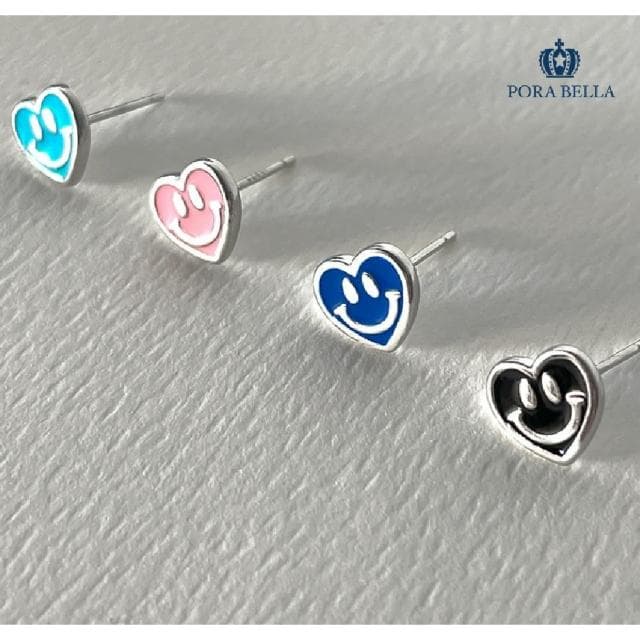 【Porabella】925純銀愛心笑臉耳環 愛心耳釘 愛心耳釘 告白 姊妹 生日禮物 送女友 Eearrings