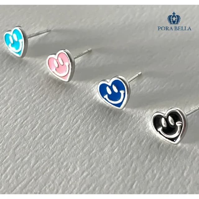 【Porabella】925純銀愛心笑臉耳環 愛心耳釘 愛心耳釘 告白 姊妹 生日禮物 送女友 Eearrings